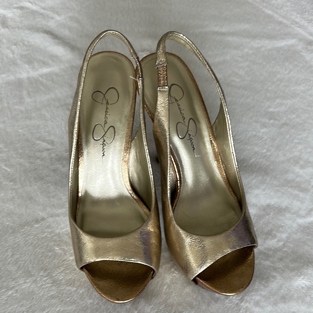 Jessica Simpson Gold Metallic Slingback Heels